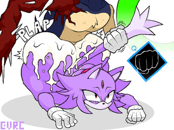 anthro bent_over big_butt blue_body blue_fur bodily_fluids butt clothing cum cum_on_butt duo excessive_cum excessive_genital_fluids female forehead_gem fur gem genital_fluids gloves hair handwear male male/female ponytail purple_body purple_fur ring_(sonic) sex spikes spikes_(anatomy) tail tail_pull evrc sega sonic.exe_(creepypasta) sonic_the_hedgehog_(series) blaze_the_cat sonic_the_hedgehog domestic_cat eulipotyphlan felid feline felis hedgehog mammal monster hi_res