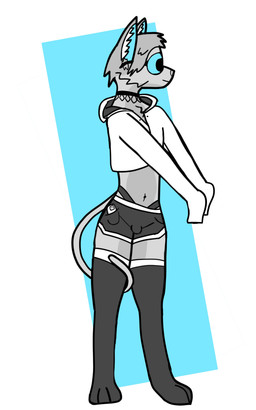 anthro bottomwear clothing cropped_jacket eyewear femboy glasses legwear male shorts thigh_highs domestic_cat felid feline felis mammal 5:8 absurd_res hi_res