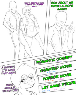 anthro bald bottomwear clothed clothed_anthro clothed_human clothed_male clothing dialogue duo elbow_feathers eyewear feathers femboy fingers glasses hair hand_holding happy heart_symbol human_on_anthro humanoid_hands interspecies jacket looking_aside looking_at_another looking_at_viewer male male/male open_clothing open_jacket open_topwear options overalls pants round_glasses shirt short_hair smile talking_to_another text topwear walking arsenic_iii cavemanon_studios goodbye_volcano_high ko_op_(game_developer) snoot_game anon_(snoot_game) sage_(gvh) dinosaur dromaeosaurid human mammal microraptor prehistoric_species reptile saurischian scalie theropod 4:5 black_and_white comic english_text hi_res monochrome