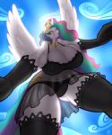 2014 absurd_res anthro anthrofied badgerben big_breasts bra breasts cleavage clothed clothing cutie_mark elbow_gloves equine female friendship_is_magic fur gloves grin hair hi_res horn huge_breasts lingerie looking_at_viewer mammal multi-colored_hair my_little_pony panties princess_celestia_(mlp) purple_eyes smile solo stockings underwear upshot white_fur winged_unicorn wings
Rating: Questionable
Score: 26
User: ultragamer89
Date: April 05, 2014