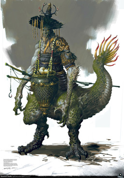 asian_clothing basket beard bone claws clothing container digitigrade facial_hair green_body green_scales hat headgear headwear male scales simple_background skull solo standing tail text yang_qi asura_online mythology animal_humanoid dragon dragon_humanoid humanoid mythological_creature mythological_scalie scalie absurd_res digital_media_(artwork) english_text hi_res official_art