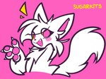 4_fingers anthro blush claws female fingers fur happy magenta_background open_mouth open_smile pawpads purple_eyes simple_background smile solo tail white_body white_fur yellow_sclera sugarkits sugar_(sugarkits) domestic_cat felid feline felis mammal 4:3 digital_media_(artwork) hi_res signature