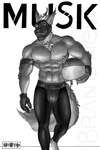 abs animal_mask anthro antlers areola armband armor biceps big_muscles biped body_hair bottomwear bulge clothed clothing fur happy_trail headgear helmet holding_armor holding_headgear holding_helmet holding_object horn leather leather_bottomwear leather_clothing leather_pants male mask muscular muscular_anthro muscular_male musk navel nipples pants pecs pose pup_mask solo text topless tuft simonsbathtub canid canine deer fox hybrid mammal 2022 cover digital_drawing_(artwork) digital_media_(artwork) english_text hi_res magazine_cover monochrome pinup