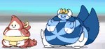 ambiguous_gender anthro belly_overhang blue_body cape clothing crown duo headgear overweight piercing red_body ring_piercing short_stack simple_background size_difference standing sumo_wrestler thick_thighs white_body actualblueblu finley_(actualblueblu) hector_(actualblueblu) fish marine animated digital_media_(artwork) pixel_(artwork) short_playtime