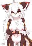 anthro areola blush breasts female female_anthro fur genitals hair kemono long_hair looking_at_viewer multicolored_body multicolored_fur nipples nude pussy solo shiokisylvia canid canine mammal 2023 absurd_res digital_media_(artwork) hi_res