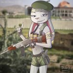 accessory anthro beret bomb clothing explosives female gun hat headband headgear headwear pose ranged_weapon skinny solo suicide_bomber taliban terrorism weapon bombay_(artist) parsnip_(game) lerose lagomorph leporid mammal rabbit 1:1 hi_res pinup