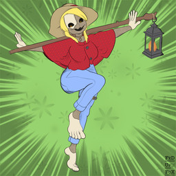 5_toes blonde_hair breasts brightleaf cleavage clothed clothing feet female green_background hair hat headgear headwear lamp lantern not_furry patch_(fabric) pattern_clothing pose scarecrow simple_background solo standing stick toes fedupfox animate_inanimate humanoid living_scarecrow 1:1 hi_res