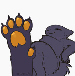 ambiguous_gender anthro black_claws claws dark_claws dewclaw digitigrade feet foot_focus fur grey_body grey_fur hindpaw lying nude nude_ambiguous nude_anthro on_back orange_eyes orange_pawpads pawpads paws simple_background smile smiling_at_viewer smirk smirking_at_viewer solo tail text toe_claws white_background jabic23 casualties:_unknown canid expie_(gunsawian) gunsawian mammal animated artist_name colored digital_media_(artwork) flat_colors hi_res