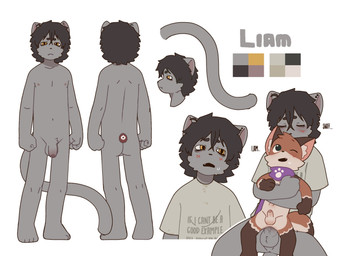 abdominal_bulge age_difference anal anal_penetration anthro arms_at_sides balls black_eyes black_hair blush blush_lines bodily_fluids bottomless brown_body brown_fur chair_position clothed clothing duo ears_up erection from_behind_position front_view fur genitals gentle_sex grey_body grey_fur hair hug hugging_another hugging_from_behind humanoid_genitalia humanoid_penis looking_pleasured male male/male mostly_nude nude nuzzling on_lap penetration penis prostitution scarf scarf_only sex shirt shirt_only simple_background sitting_on_lap size_difference sniffing sweat t-shirt tail text text_on_clothing text_on_shirt text_on_topwear topwear topwear_only yellow_eyes young young_male younger_penetrated capnkabi cody_(capnkabi) canid canine felid feline fox mammal english_text hi_res model_sheet