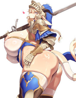 anthro areola armor armwear big_breasts big_butt biped blonde_hair blue_eyes bodily_fluids breasts butt clothed clothed_anthro clothed_female clothing female female_anthro hair heart_symbol huge_breasts legwear looking_at_viewer looking_back looking_back_at_viewer low-angle_view nipple_slip nipples non-mammal_breasts non-mammal_nipples one_eye_closed solo standing sweat sweatdrop sweaty_breasts sweaty_butt tail thick_thighs unconvincing_armor cervina7 mythology celinia_(cervina7) dragon mythological_creature mythological_scalie scalie absurd_res hi_res