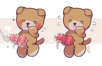 ambiguous_gender anthro chibi colored-in dildo ejaculating_dildo knot knotted_dildo nubbed_dildo plushie sex_toy 10ro18 animate_inanimate canid canine canis domestic_dog living_plushie mammal hi_res