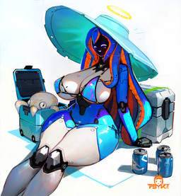beverage_can big_breasts bikini box breasts clothing container duo eyes_closed female feral halo hat headgear headwear joints machine pseudo_hair screen screen_face sun_hat swimwear tentacle_hair tentacles thick_thighs two-piece_swimsuit psyk323 kraken_(psyk323) animal_humanoid aquatic aquatic_humanoid cephalopod cephalopod_humanoid coleoid humanoid mollusk mollusk_humanoid octopodiform octopus octopus_humanoid robot robot_humanoid 2023 hi_res watermark
