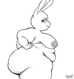 anthro areola belly belly_rolls big_areola big_breasts big_butt breasts butt cellulite eyelashes fat_arms female fur hand_on_hip huge_butt huge_thighs inverted_nipples lips looking_at_viewer navel nipples nude obese obese_anthro obese_female overweight overweight_anthro overweight_female scut_tail short_tail side_view simple_background smile solo standing tail thick_thighs white_background meesop lagomorph leporid mammal rabbit 2026 digital_media_(artwork) greyscale hi_res monochrome portrait signature three-quarter_portrait