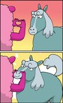 duo female feral gesture happy heart_gesture smile centinel303 centaurworld netflix horse_(centaurworld) wammawink alpaca camelid equid equine horse mammal 2021 2koma comic