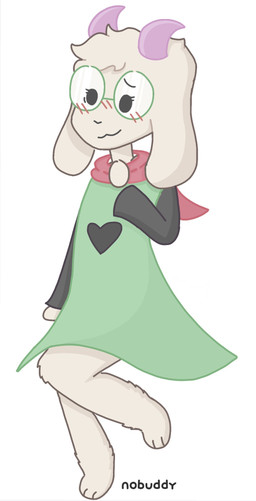 anthro blush cloak clothing eyewear floppy_ears fluffy fluffy_hair fur glasses green_cloak green_clothing hair heart_symbol horn male on_one_leg pink_horn red_scarf scarf smile solo standing white_body white_fur young young_anthro young_male nobuddy deltarune undertale_(series) ralsei bovid caprine goat mammal hi_res