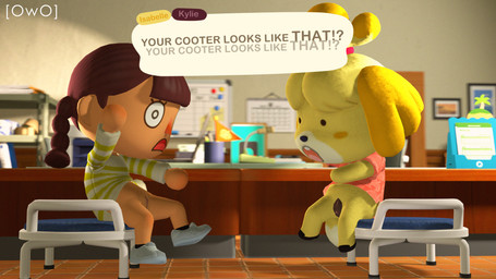 animal_genitalia animal_vulva anthro blush bottomless bottomless_female canine_genitalia canine_vulva clitoral_hood clitoris clothed clothing comparing comparing_vulva duo female footwear genitals hair humanoid_genitalia humanoid_vulva on_model presenting presenting_vulva shoes text topwear vulva owo_sfm animal_crossing nintendo isabelle_(animal_crossing) villager_(animal_crossing) canid canine canis domestic_dog human mammal 16:9 3d_(artwork) 4k absurd_res digital_media_(artwork) english_text hi_res source_filmmaker_(artwork) widescreen
