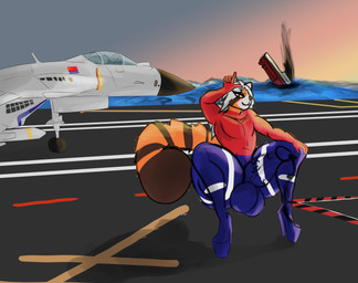 aircraft aircraft_carrier ambiguous_gender anthro big_butt big_penis butt clothing eyeshadow footwear genitals hair high_heels j-15t long_hair makeup penis peoples_republic_of_china ship shoes smug smug_face solo tail thick_thighs type-003 vehicle warship watercraft white_hair miroughneck_(porto) jinn_(jinnshenn) ailurid mammal red_panda absurd_res hi_res