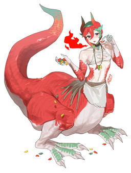 3_toes biped bipedal_taur bottomwear clothed clothed_male clothed_taur clothing feet hair horn light_body light_skin loincloth male red_body red_hair simple_background solo toes white_background 359_zako mythology shin_(359_zako) dragon dragon_taur humanoid_taur mythological_creature mythological_scalie scalie taur 2024 absurd_res hi_res