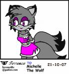 2_tails anthro clothed clothing female multi_tail pink_eyes solo tail terrenslks sega sonic_the_hedgehog_(series) fan_character michelle_faine canid canine canis mammal wolf 2007 2d_animation animated loop low_res short_playtime