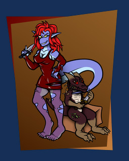 3_toes 4_fingers 5_fingers 5_toes anthro big_tail blue_body box breasts broken_horn brown_body brown_scales claws clothing container countershade_body countershading digitigrade dress duo feet female finger_claws fingers flat_chested frown frowning_at_another glistening glistening_eyes hair hand_on_hip holding_knife holding_object horn knife knife_play larger_female latex latex_clothing latex_dress legwear long_hair looking_at_another male multicolored_body nude nylon nylon_clothing nylon_stockings nylons paws plantigrade pointy_ears pose purple_body red_clothing red_dress red_eyes red_hair red_legwear red_stockings scales simple_background sitting size_difference small_tail smaller_male smile smiling_at_another snout spikes spikes_(anatomy) standing stockings tail tail_fetish tail_play tapering_tail toe_claws toes translucent translucent_clothing translucent_legwear translucent_stockings yellow_eyes janek5 maja_the_crocobold vik_(predaguy) alien crocodile crocodilian humanoid kobold reptile scalie absurd_res hi_res