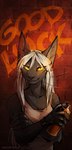 anthro black_body black_fur breasts clothed clothing female fur hair solo white_hair yellow_eyes neotheta sheega domestic_cat felid feline felis mammal 2022 digital_media_(artwork) hi_res