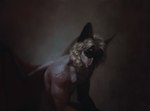 anthro big_ears brooding hair male muscular muscular_anthro muscular_male nude shadow sitting solo white_hair wings bra1neater bat mammal 2023 digital_media_(artwork) hi_res portrait