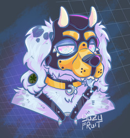 ambiguous_gender animal_mask anthro bdsm_gear bodily_fluids collar drooling flesh_tunnel harness mask pup_mask saliva solo yuzu_fruit bird_dog canid canine canis domestic_dog hunting_dog mammal spaniel hi_res