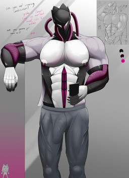 bottomwear bulge claws clothed clothing detailed_bulge down_the_leg_bulge genital_outline machine male muscular pants partially_clothed penis_outline piercing solo sweatpants ebt34 a9_(ebt34) android humanoid robot absurd_res hi_res