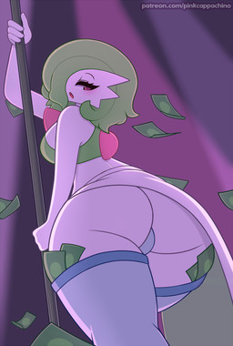 bedroom_eyes big_breasts blush breasts butt clothed clothing dancing female hair legwear money narrowed_eyes not_furry open_mouth pole pole_dancing red_eyes seductive solo stripper stripper_pole thigh_highs tipping conditional_dnp pinkcappachino nintendo pokemon gardevoir generation_3_pokemon pokemon_(species) 2019 digital_media_(artwork) hi_res