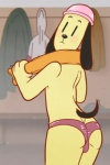 anthro butt clothed clothing male skimpy solo speedo swimwear tail topless towel towel_around_neck vertical_bar_eyes young pkaocko cartoon_network the_amazing_world_of_gumball the_dog_(tawog) canid canine canis domestic_dog mammal