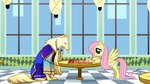 chess chessboard clothing concentrating concentration cutie_mark duo female feral furniture lamp lantern narrowed_eyes red_eyes sitting smile spread_wings table window wings arofatamahn friendship_is_magic hasbro my_little_pony mythology arofa_nahmat fluttershy_(mlp) canid canine equid equine mammal mythological_creature mythological_equine pegasus 16:9 widescreen