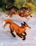 ambiguous_gender black_body black_fur brown_body brown_fur duo fur orange_body orange_fur smile flashw canid canine domestic_cat felid feline felis fox mammal red_fox true_fox 2023 digital_drawing_(artwork) digital_media_(artwork)