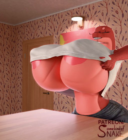 anthro areola big_areola big_breasts big_nipples black_bottomwear black_clothing black_jeans black_pants bottomwear breast_drop breast_expansion breast_play breasts clothing denim denim_bottomwear denim_clothing detailed_background expansion eyewear female glasses huge_breasts hyper hyper_breasts jeans mature_female nipple_outline nipples pants red_body shirt solo topwear undressing white_clothing white_shirt white_topwear somekindofsnake sandra_(somekindofsnake) reptile scalie snake 3d_(artwork) 3d_animation animated digital_media_(artwork) hi_res no_sound shaded short_playtime