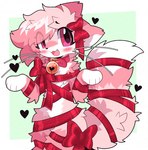 ambiguous_anthro ambiguous_gender anthro bell blush bow_ribbon collar cute_fangs eye_through_hair fangs fur hair heart_symbol jingle_bell looking_at_viewer multicolored_body multicolored_fur multicolored_hair multicolored_tail open_mouth paws pink_body pink_eyes pink_fur pink_hair ribbons solo tail teeth tongue translucent translucent_hair whiskers white_body white_fur white_hair pinkpoffinz puffi_(pinkpoffinz) canid canine domestic_cat felid feline felis fox hybrid mammal 2024 digital_media_(artwork) hi_res
