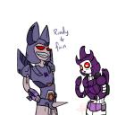 blush dialogue duo heart_eyes heart_symbol horn humor machine male not_furry red_eyes simple_background smile spikes standing text hasbro takara_tomy transformers cyclonus galvatron cybertronian robot unicronian digital_media_(artwork) english_text