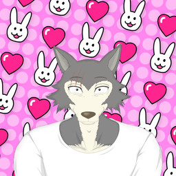 clothing dotted_background eye_scar facial_scar fur grey_body grey_fur heart_(marking) heart_symbol looking_at_viewer love male markings narrowed_eyes open_mouth pattern_background pink_background scar scared shirt simple_background smile solo squint topwear white_body white_clothing white_fur white_head white_shirt white_topwear xdzy111 beastars haru_(beastars) legoshi_(beastars) canid canine canis domestic_rabbit dwarf_rabbit humanoid lagomorph leporid mammal netherland_dwarf_rabbit oryctolagus rabbit wolf 1:1 bust_portrait hi_res icon portrait