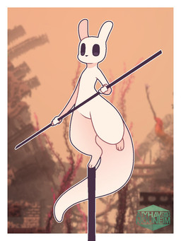 3_toes 4_fingers ambiguous_gender anthro balancing black_eyes black_nose border detailed_background feet fingers green_text holding_object logo on_one_leg outside solo standing text toes white_body white_border aiyhav_nouneim rain_world videocult survivor_(rain_world) slugcat 2025 artist_logo artist_name hi_res