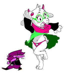 clothed clothing duo embarrassed eyeliner eyeshadow eyewear female femboy glasses gown horn lipgloss makeup male panties scarf text underwear upskirt white_body wind maskrequired deltarune undertale_(series) ralsei susie_(deltarune) bovid caprine goat mammal monster reptile scalie digital_media_(artwork) english_text meme
