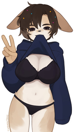 anthro biped bra breasts clothed clothed_anthro clothed_female clothing countershade_torso countershading female fingers fur hair hoodie looking_at_viewer navel panties smile solo topwear underwear yoako cupcake_(yoako) lagomorph leporid mammal rabbit 2026 digital_drawing_(artwork) digital_media_(artwork) hi_res