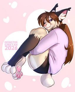 anthro biped bottomwear butt clothed clothed_anthro clothed_female clothing ear_piercing feet female fully_clothed fully_clothed_anthro fully_clothed_female fur hair inner_ear_fluff looking_at_viewer piercing simple_background smile solo tail toes topwear tuft monstercheetah felid feline lynx mammal 2026 digital_drawing_(artwork) digital_media_(artwork) hi_res