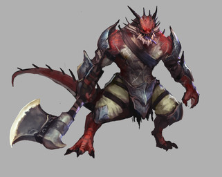 anthro armor axe claws digitigrade grey_background holding_axe holding_object horn male muscular muscular_male purple_tongue red_body scar simple_background solo standing tail tongue jeffchendesigns dungeons_and_dragons hasbro wizards_of_the_coast dragonborn_(dnd) scalie 2018 absurd_res digital_media_(artwork) hi_res