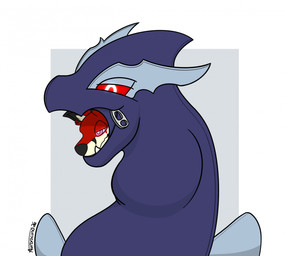 ambiguous_gender anthro anthro_prey black_nose duo feral feral_pred neck_bulge plushie purple_body red_body red_eyes simple_background vore white_background zipper auroracuno nintendo pokemon animate_inanimate canid canine canis generation_3_pokemon legendary_pokemon living_plushie mammal pokemon_(species) shadow_lugia shadow_pokemon wolf 2026 hi_res watermark