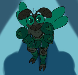 4_arms 4_hands antennae_(anatomy) anthro bodily_fluids boxing boxing_gloves bulge clothing erection erection_under_clothing green_eyes green_sclera handwear male mandibles multi_arm multi_hand multi_limb scared solo sport sweat tenting wings 60percentscalie anthony_(zuzu) ant arthropod hymenopteran insect