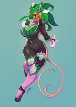 big_breasts blush bodysuit breasts cleavage clothed clothing eyewear female flower flower_(anatomy) food fruit goggles head_flower leaf leaf_hair melon not_furry one_eye_closed plant plant_hair pseudo_hair simple_background skinsuit solo thick_thighs tight_clothing watermelon wide_hips wink buxbi blaster_master kanna_(blaster_master) elemental_creature elemental_humanoid flora_fauna humanoid plant_humanoid 2019 hi_res