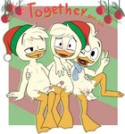 anthro balls genitals gesture group hand_gesture holidays humanoid_genitalia humanoid_penis male nude penis trio v_sign young young_anthro limettin christmas disney ducktales ducktales_(2017) dewey_duck huey_duck louie_duck anatid anseriform avian bird duck absurd_res hi_res brother_(lore) brothers_(lore) sibling_(lore)