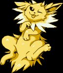 ambiguous_gender feral presenting simple_background smile solo spread_legs spreading sprite_art tongue tongue_out transparent_background queenkami nintendo pokemon eeveelution generation_1_pokemon jolteon pokemon_(species) alpha_channel digital_media_(artwork) pixel_(artwork) restricted_palette