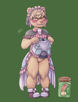 anthro balls biped blush clothed clothing cock_and_ball_torture colored-in crossdressing eunuch eyebrows fingers genital_mutilation genital_torture genitals glans gore green_background happy_gore humanoid_genitalia humanoid_penis maid_uniform male mutilation nullo penectomized penis severed_body_part severed_genitals severed_penis shota simple_background smile solo tail uniform young young_anthro raineshadowpaw curiousferret marulk_(made_in_abyss) domestic_ferret mammal mustelid musteline true_musteline weasel absurd_res hi_res shaded
