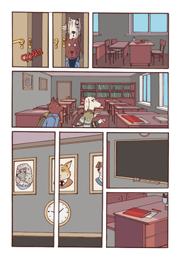 adolescent ambiguous_anthro ambiguous_gender anthro backpack black_body black_fur black_nose blue_clothing blue_shirt blue_t-shirt blue_topwear bookshelf brown_backpack brown_body brown_fur brown_nose chair chalk chalkboard classroom classroom_desk clock clothing denim denim_clothing denim_jacket denim_topwear desk door duo eye_patch_(marking) facial_markings female floppy_ears fur furniture green_backpack head_markings head_tuft humanoid_hands inner_ear_fluff inside jacket jacket_vest long_fur long_muzzle lop_ears male markings monotone_body monotone_fur multicolored_body multicolored_clothing multicolored_fur multicolored_sweater multicolored_topwear neck_tuft necktie oversized_clothing oversized_sweater oversized_topwear patch_(marking) peeking_through_door pen pen_cup picture_frame pointy_ears prick_ears ruff_(clothing) school school_bag shirt sweater t-shirt table teal_clothing teal_jacket teal_topwear text textbook tiptoes topwear tuft two_tone_body two_tone_fur vest wall_clock white_body white_fur wig window young young_anthro young_female young_male katja sobakistan honey_sweet_love_(sobakistan) woof_(sobakistan) borzoi canid canine canis domestic_dog hunting_dog mammal sighthound bust_portrait comic hi_res portrait russian_text translated