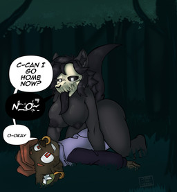 anthro big_breasts black_body black_fur black_hair bone breasts clothed clothing dominant dominant_female duo female forest forest_background fur hair imminent_sex male male/female nipples nude pinned pinned_to_ground plant skull skull_head text tongue tongue_out tree jona_da_yeena scp_foundation jona_(jona_da_yeena) scp-1471-a animal_humanoid canid canine canis humanoid hyena hyena_humanoid malo mammal mammal_humanoid wolf absurd_res digital_media_(artwork) hi_res signature