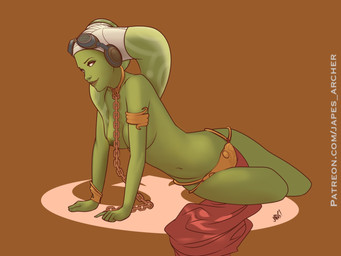 areola armlet bottomwear bracelet breasts chain chain_leash clothed clothing collar costume eyebrows eyewear eyewear_on_head female goggles goggles_on_head green_body green_eyes green_skin jewelry leash lekku_(anatomy) loincloth navel nipples not_furry pose slave_leia_costume smooth_skin solo topless yokozuwari japes star_wars star_wars_rebels hera_syndulla alien alien_humanoid humanoid twi'lek 2020 4:3 hi_res